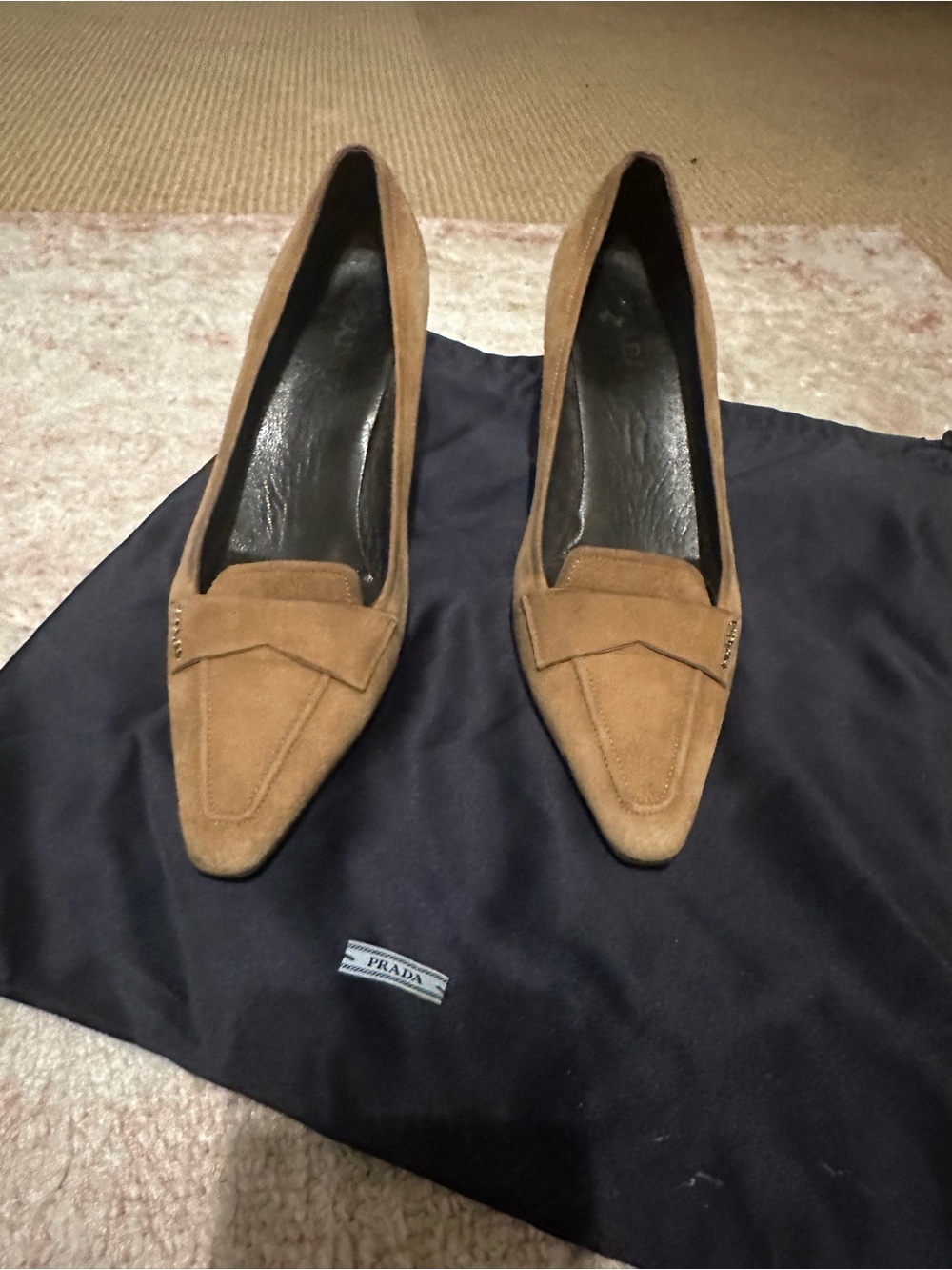 Prada Brown Suede Pointed-Toe Loafer Pumps